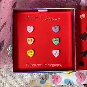 New Betsey Johnson Earrings, Set of Three Pairs, Valentine box included